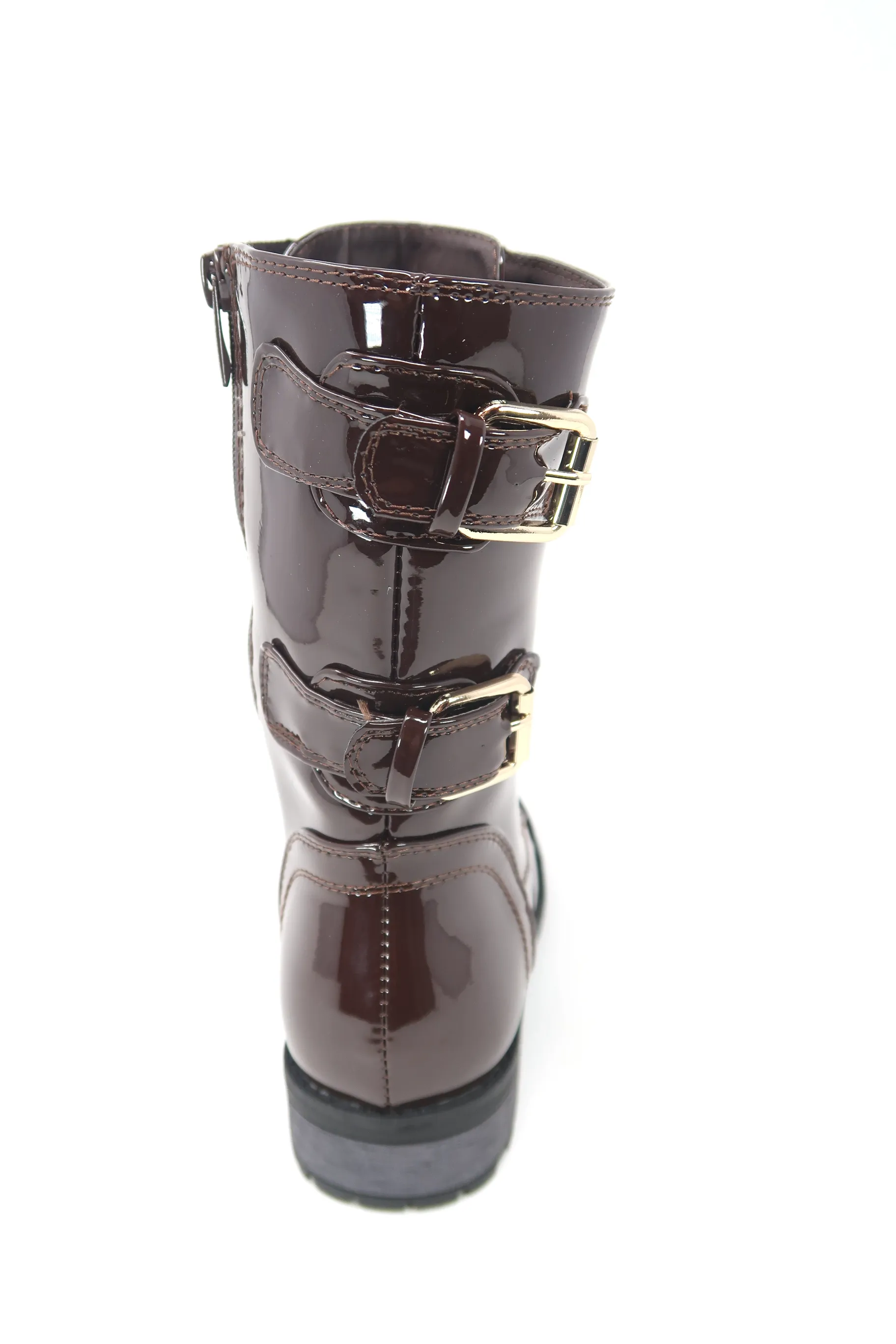 Women's Patent Color Buckle Strap Style Combat Boots