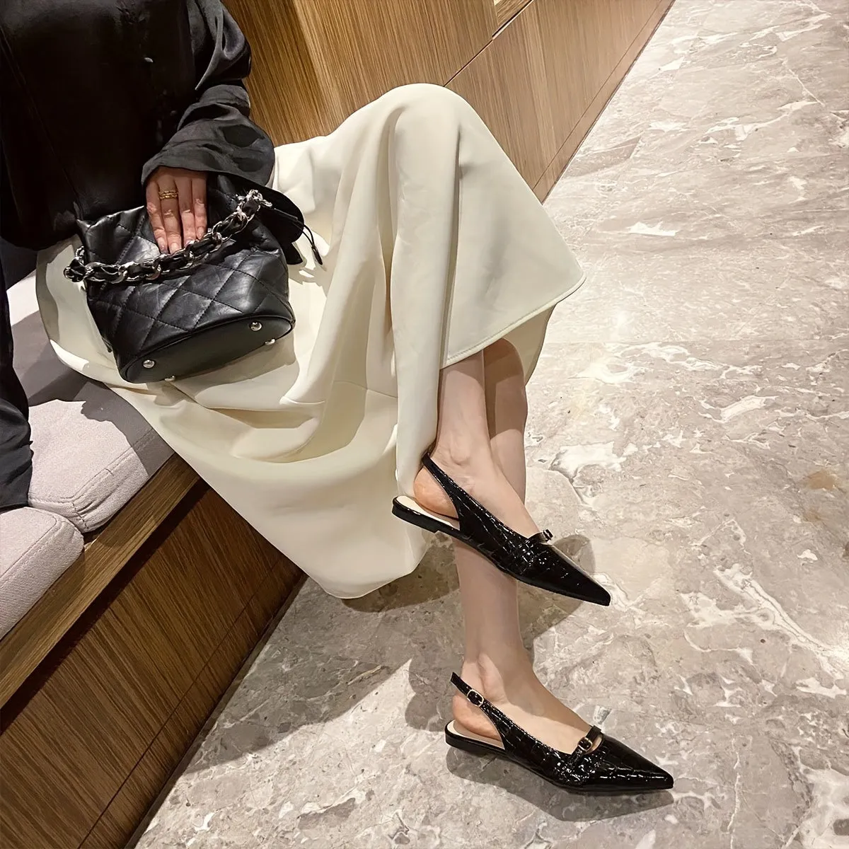 Womens Pointed Toe Flat Dress Shoes - Rich Solid Hue with Chic Buckle Accent - Trendy & Comfortable for Everyday Style
