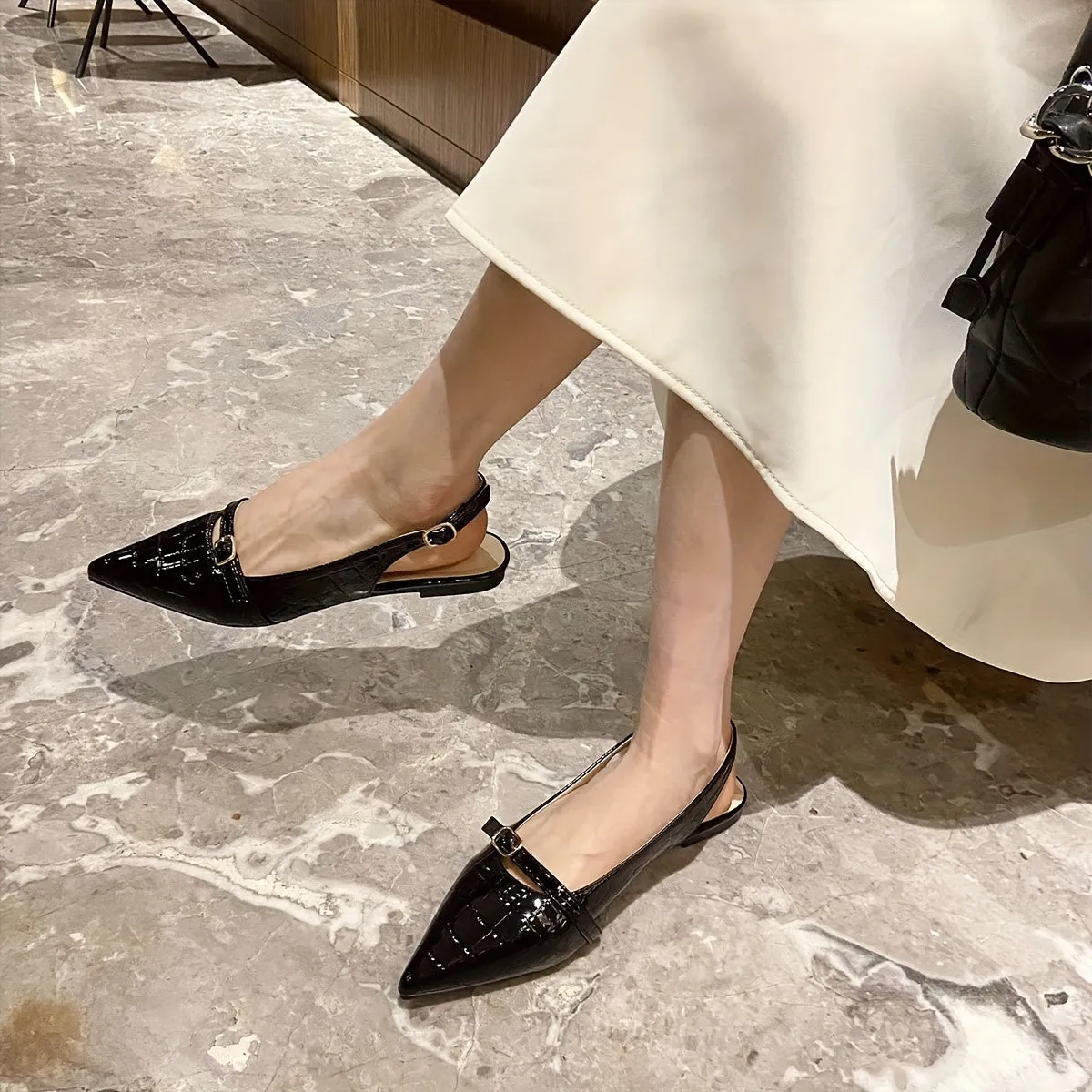 Womens Pointed Toe Flat Dress Shoes - Rich Solid Hue with Chic Buckle Accent - Trendy & Comfortable for Everyday Style