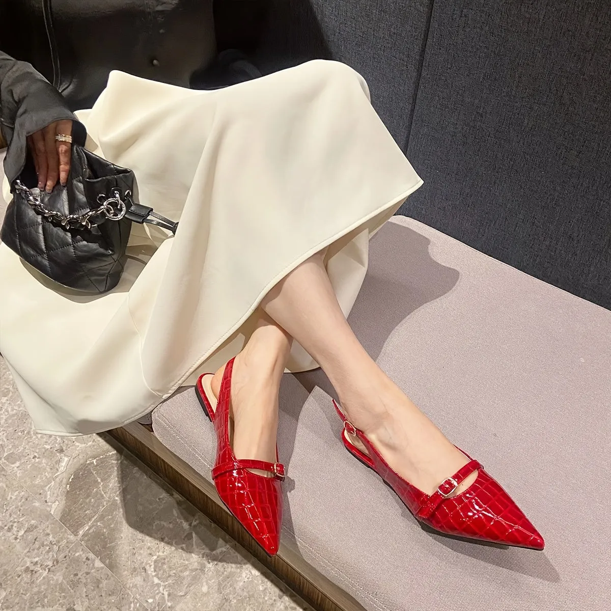 Womens Pointed Toe Flat Dress Shoes - Rich Solid Hue with Chic Buckle Accent - Trendy & Comfortable for Everyday Style