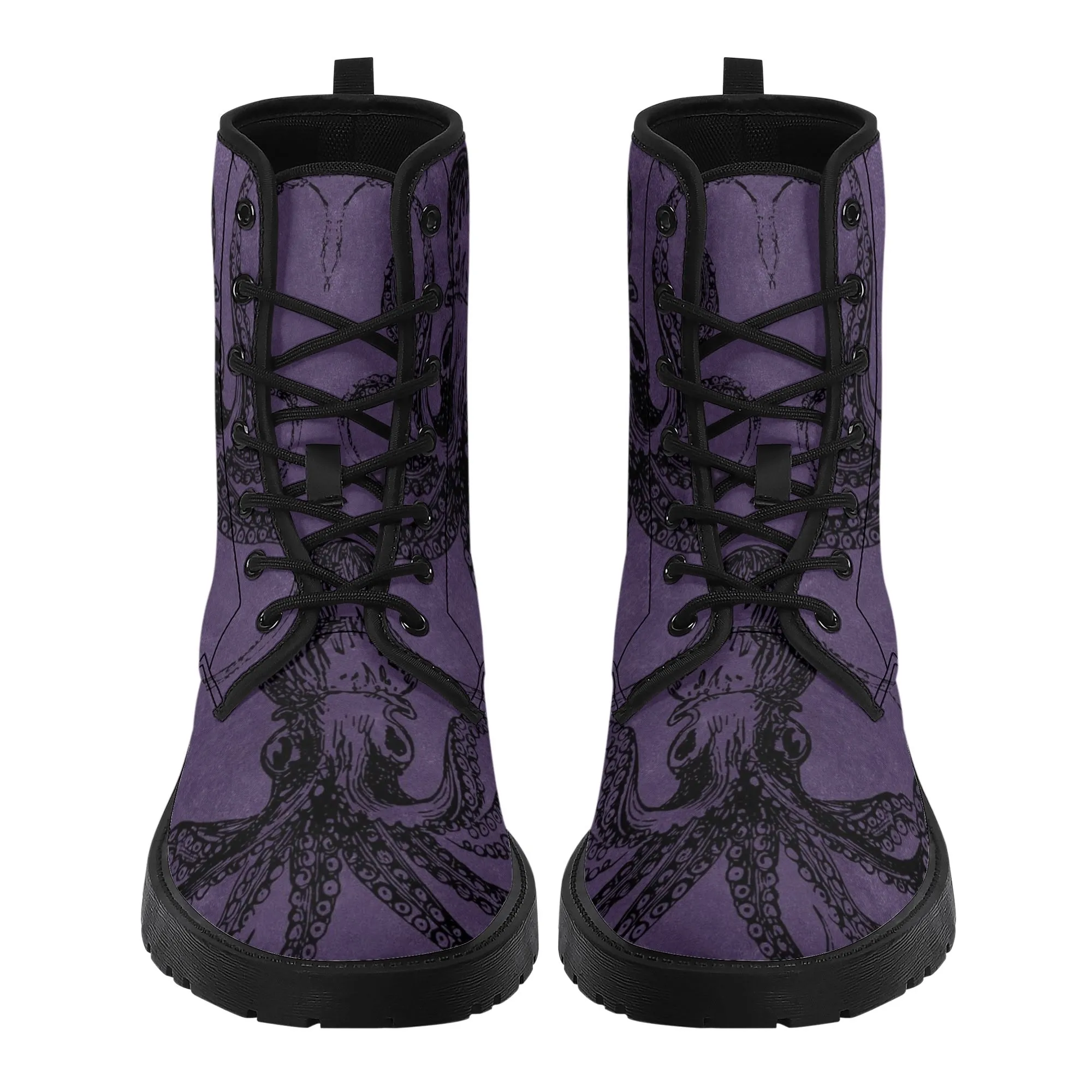 Womens Purple Octopus Boots, Vegan Combat Boots