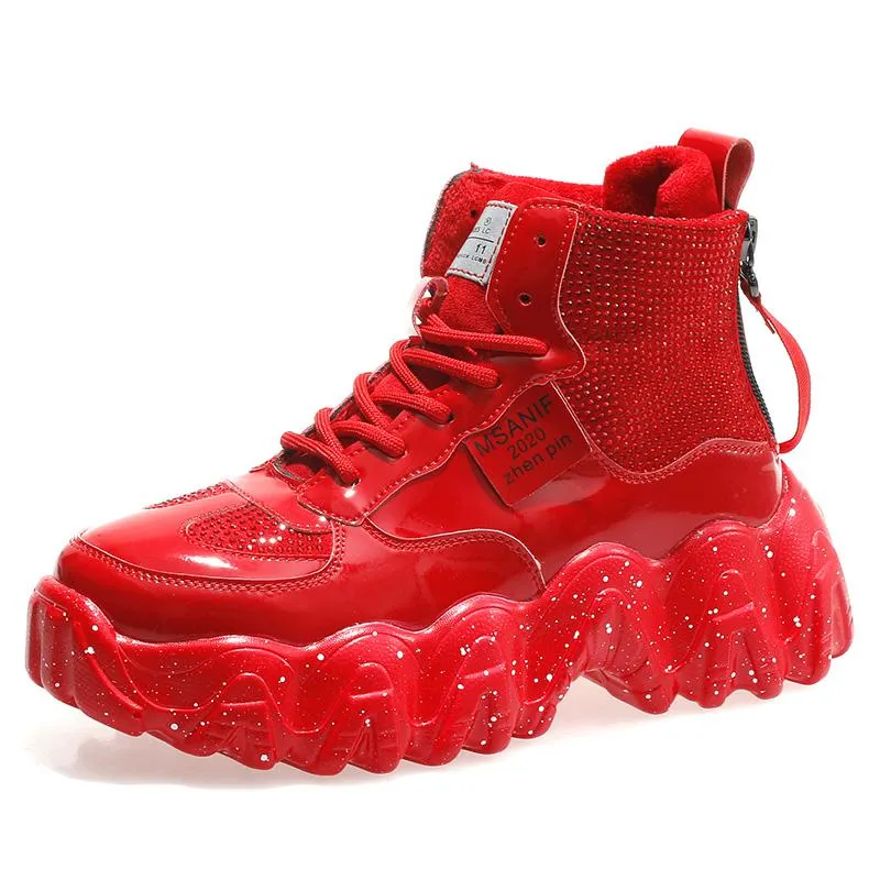 Women's Rhinestone Platform Sneakers 2020 Winter Fashion Style Warm Women Trainers Ladies Chunky Shoes Footwear