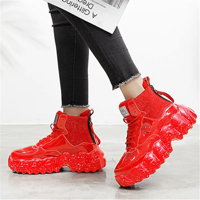Women's Rhinestone Platform Sneakers 2020 Winter Fashion Style Warm Women Trainers Ladies Chunky Shoes Footwear