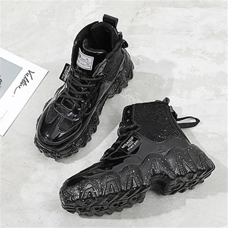 Women's Rhinestone Platform Sneakers 2020 Winter Fashion Style Warm Women Trainers Ladies Chunky Shoes Footwear