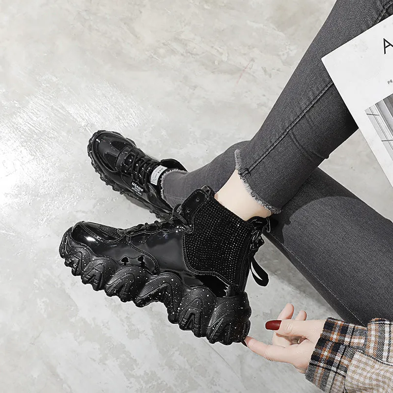 Women's Rhinestone Platform Sneakers 2020 Winter Fashion Style Warm Women Trainers Ladies Chunky Shoes Footwear