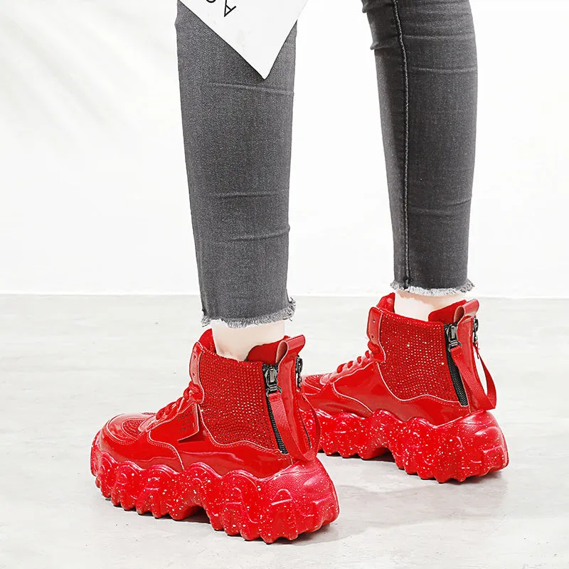 Women's Rhinestone Platform Sneakers 2020 Winter Fashion Style Warm Women Trainers Ladies Chunky Shoes Footwear