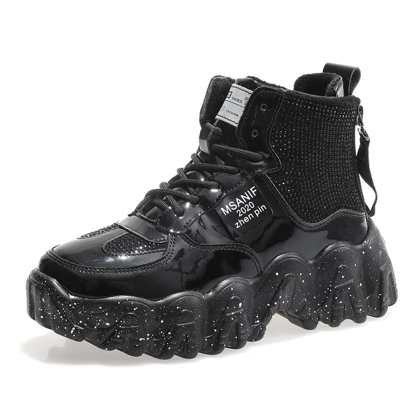 Women's Rhinestone Platform Sneakers 2020 Winter Fashion Style Warm Women Trainers Ladies Chunky Shoes Footwear
