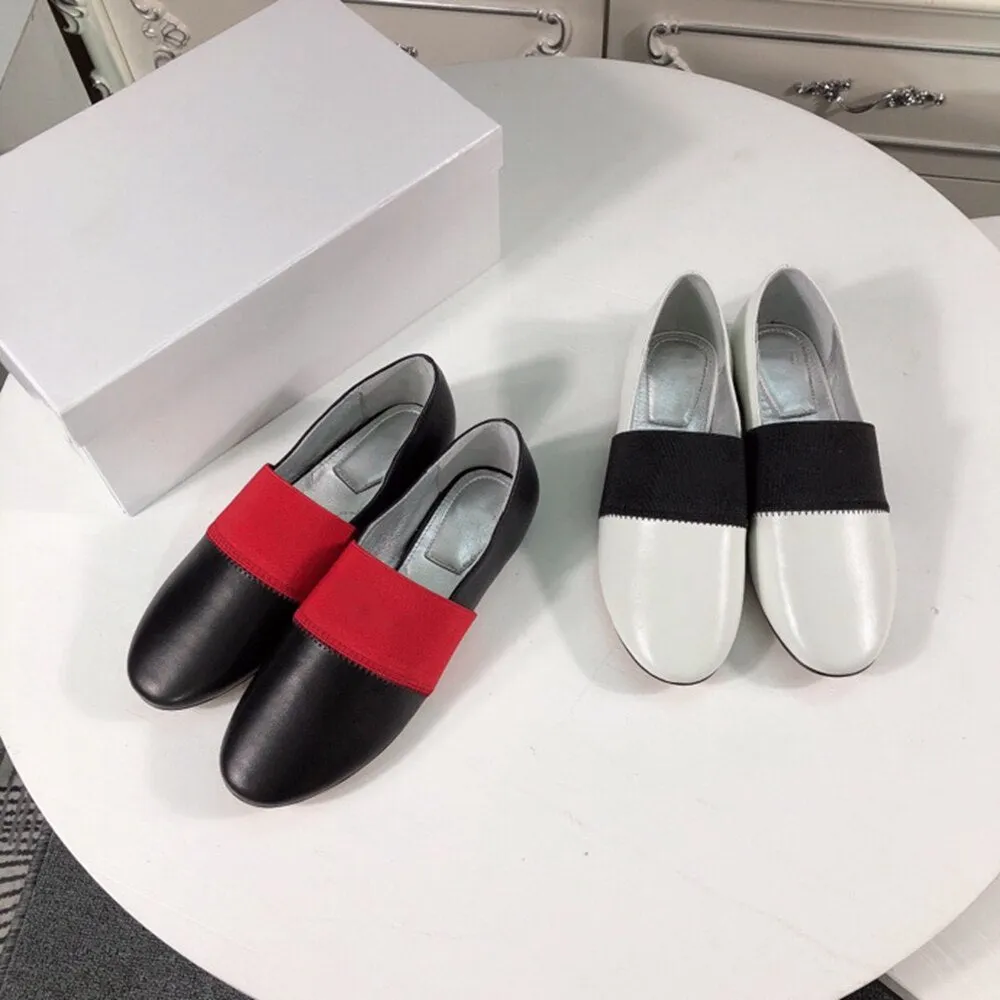 Women's Shoes Top Quality Flats Shoes For Woman Round Toe Slip On Shoes Genuine Leather Loafers Shallow Soft Shoes
