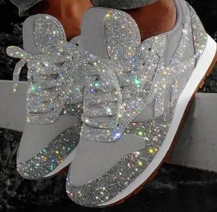 Women's Sneakers Flat Vulcanized Shoes Lace Up Bling Bling Platform