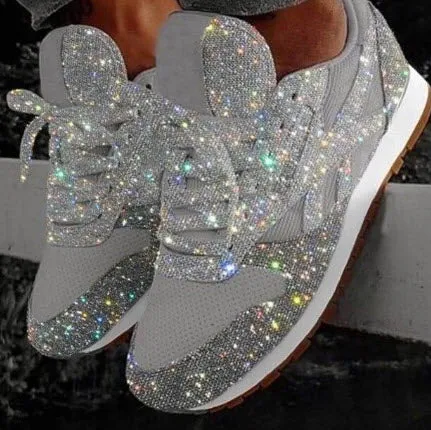 Women's Sneakers Flat Vulcanized Shoes Lace Up Bling Bling Platform