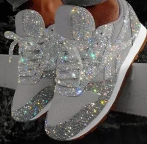 Women's Sneakers Flat Vulcanized Shoes Lace Up Bling Bling Platform