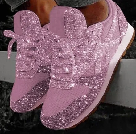 Women's Sneakers Flat Vulcanized Shoes Lace Up Bling Bling Platform