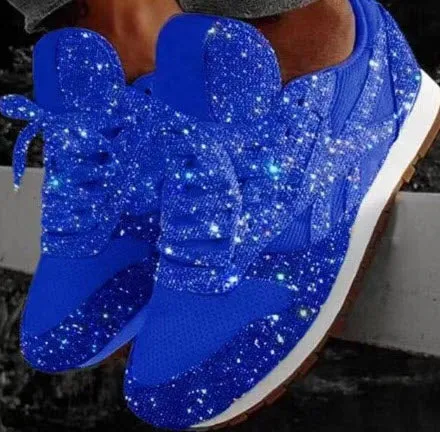Women's Sneakers Flat Vulcanized Shoes Lace Up Bling Bling Platform