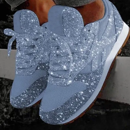 Women's Sneakers Flat Vulcanized Shoes Lace Up Bling Bling Platform
