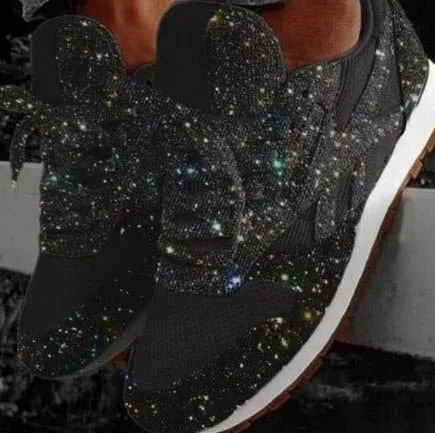 Women's Sneakers Flat Vulcanized Shoes Lace Up Bling Bling Platform