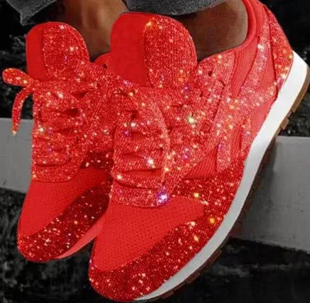 Women's Sneakers Flat Vulcanized Shoes Lace Up Bling Bling Platform