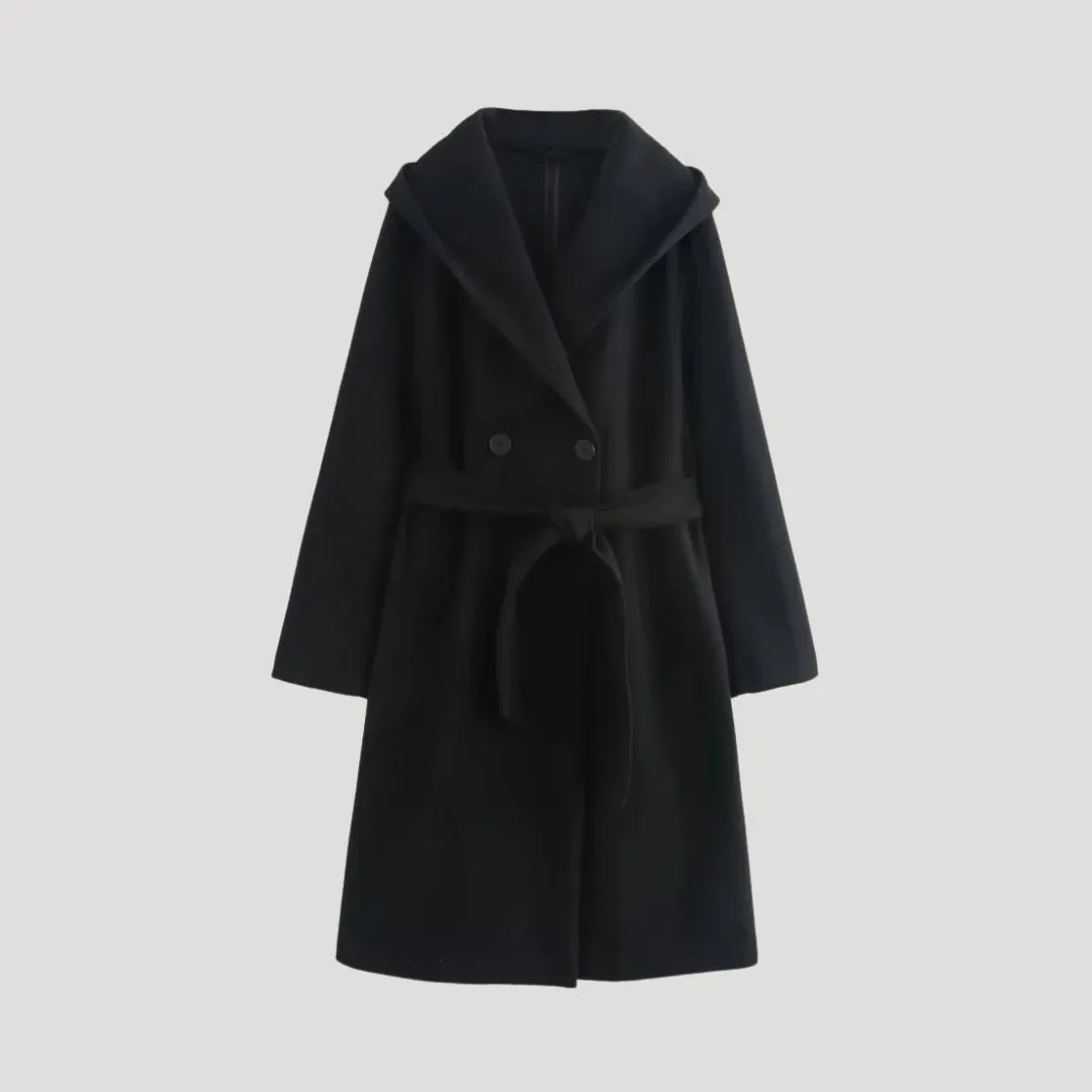 Wool Blend Coat – Hooded Design – Elegant Winter Style