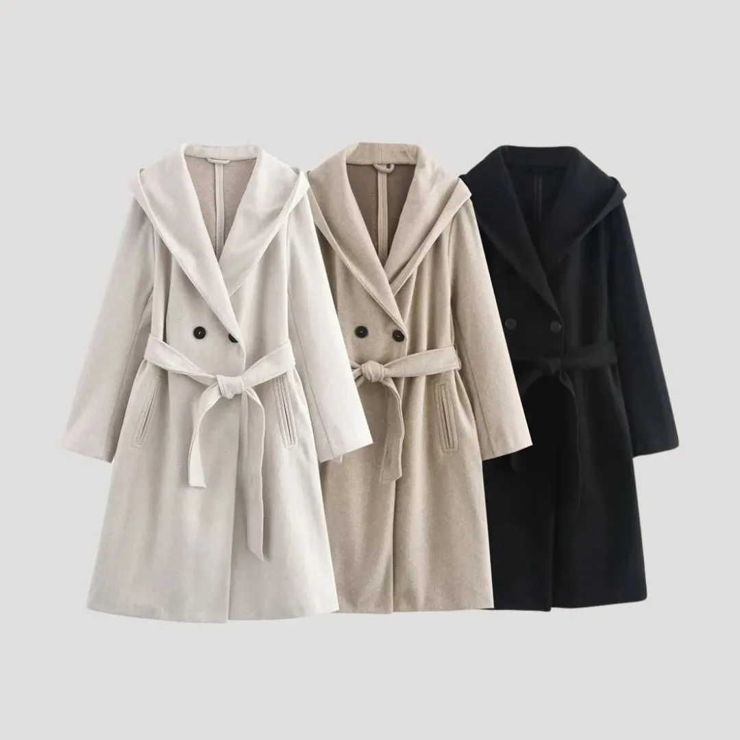 Wool Blend Coat – Hooded Design – Elegant Winter Style