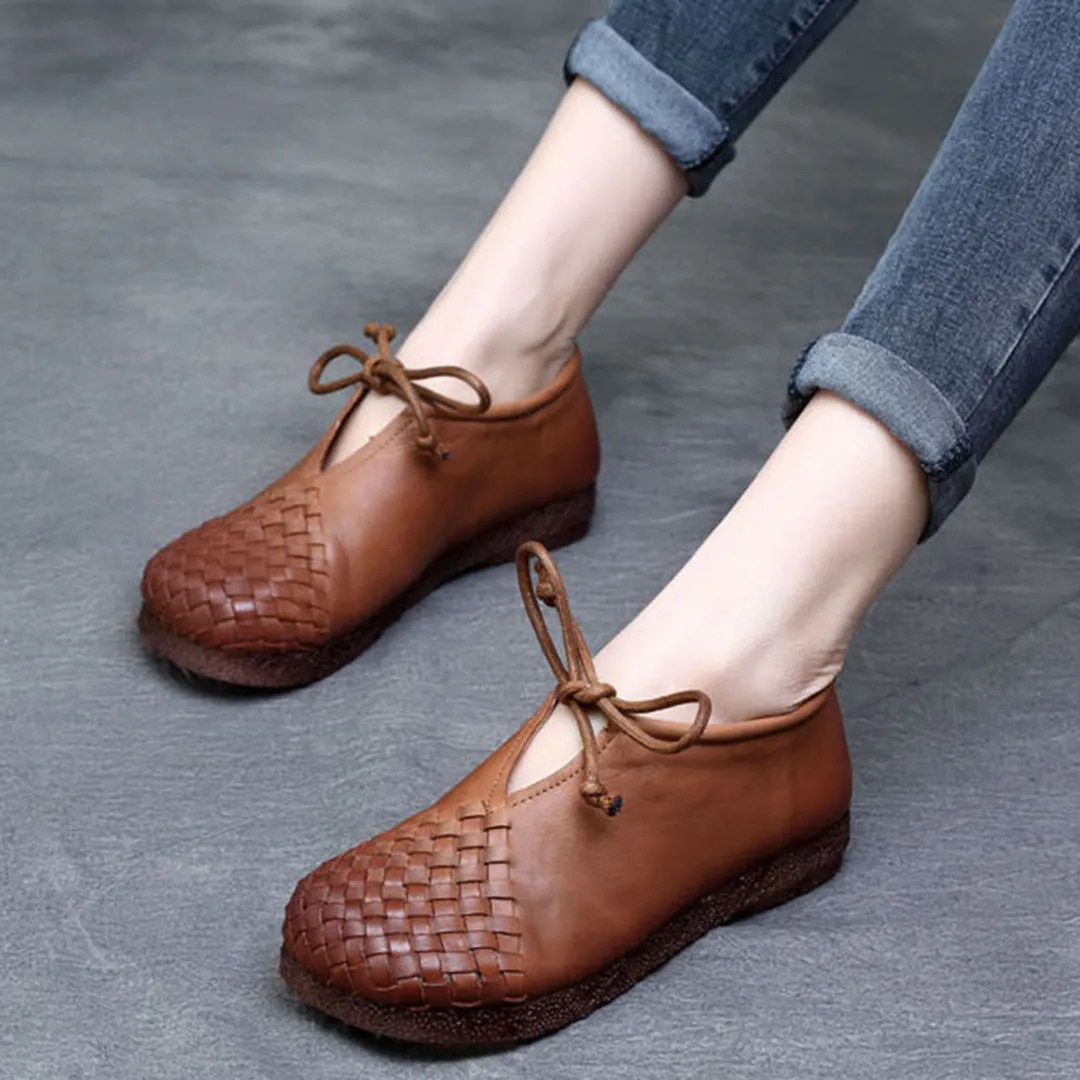 Woven Lace-up Leather Flats