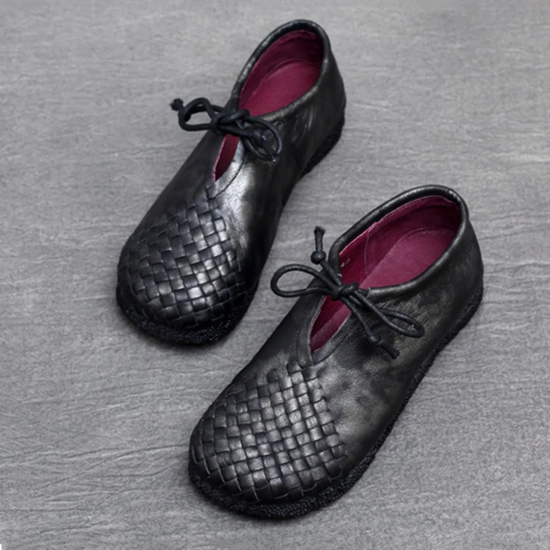 Woven Lace-up Leather Flats