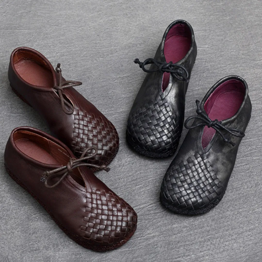 Woven Lace-up Leather Flats