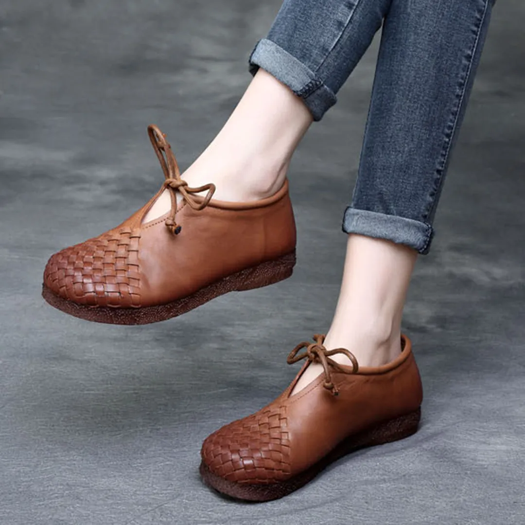 Woven Lace-up Leather Flats