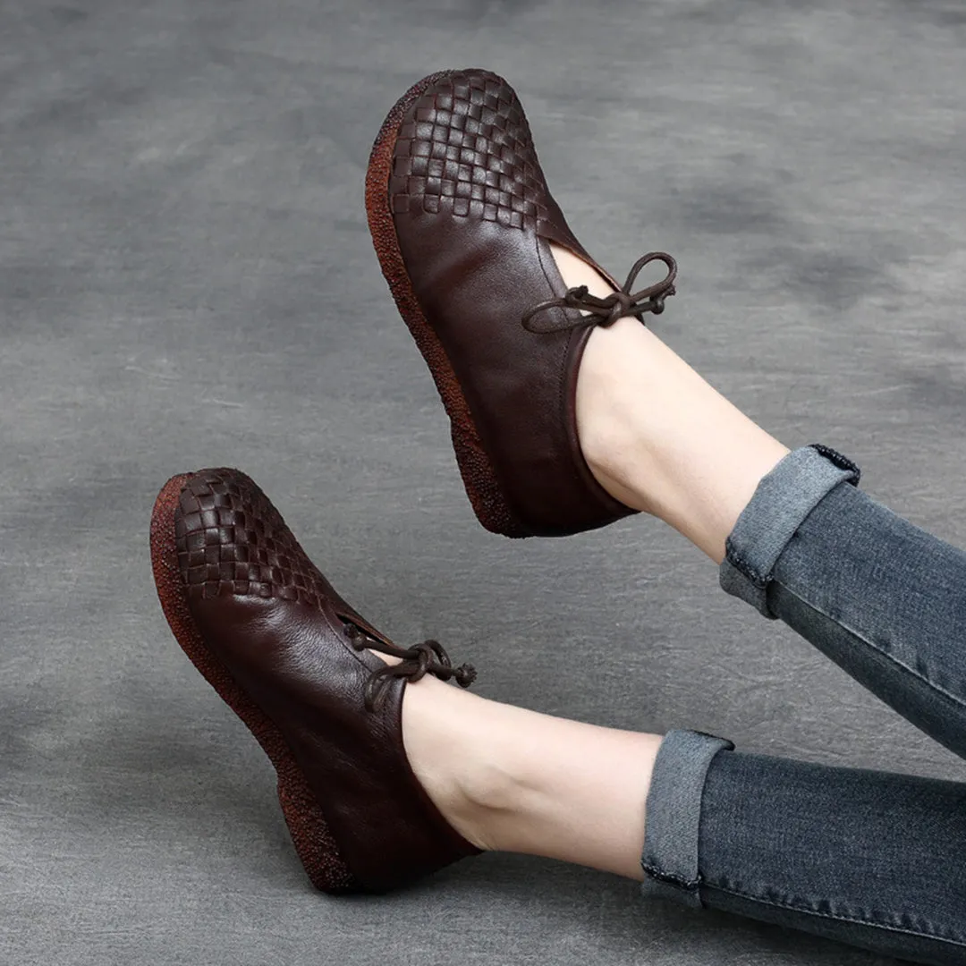 Woven Lace-up Leather Flats