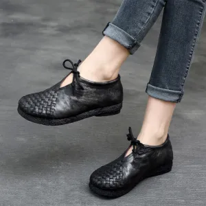 Woven Lace-up Leather Flats