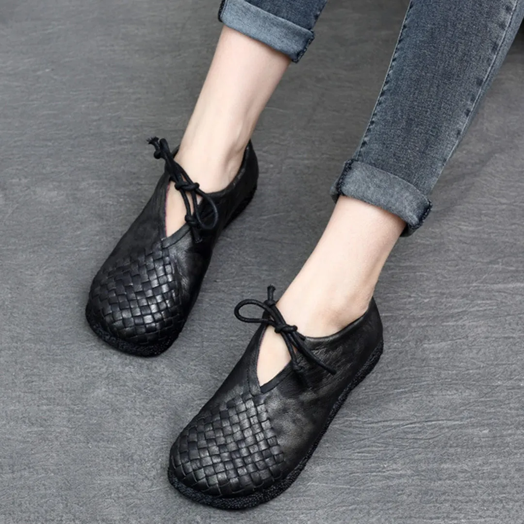 Woven Lace-up Leather Flats