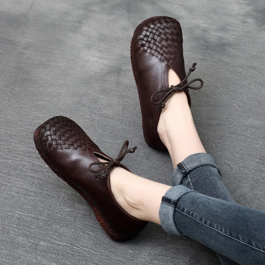 Woven Lace-up Leather Flats