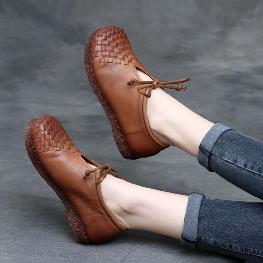 Woven Lace-up Leather Flats