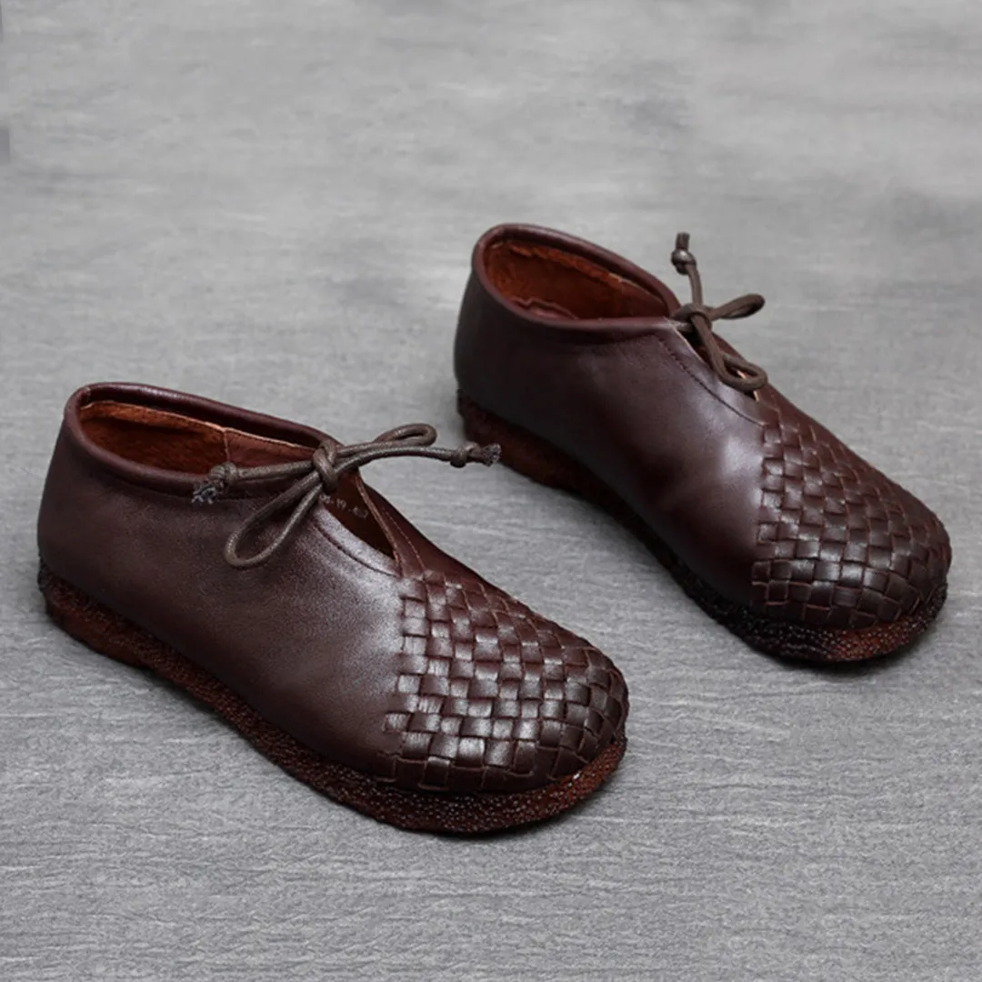 Woven Lace-up Leather Flats
