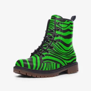 Y2k Neon Green Tiger Pattern Vegan Leather Unisex Boots