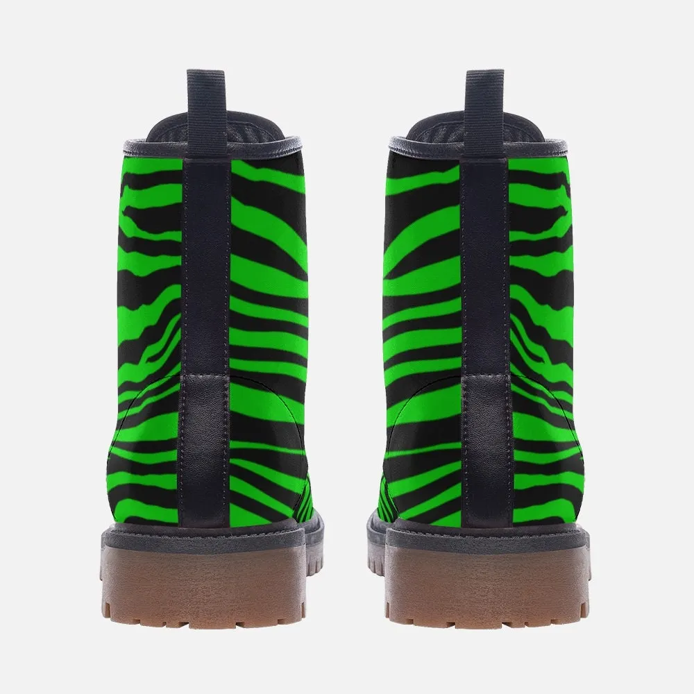 Y2k Neon Green Tiger Pattern Vegan Leather Unisex Boots
