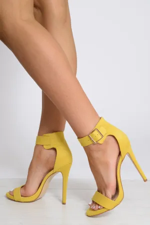 Yellow Contrast Buckle Strap High Heels - Brianny