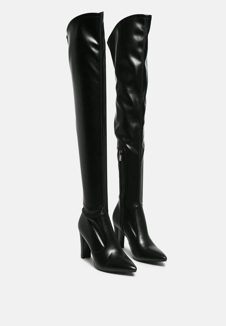 Zade Thigh High Long Boots In Stretch Patent Pu By Ruw