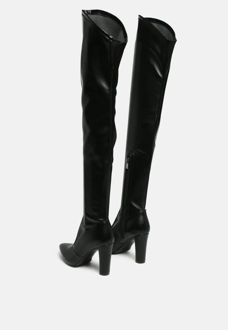 Zade Thigh High Long Boots In Stretch Patent Pu By Ruw