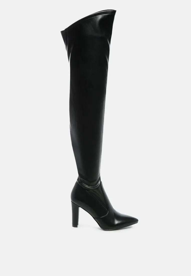 Zade Thigh High Long Boots In Stretch Patent Pu By Ruw