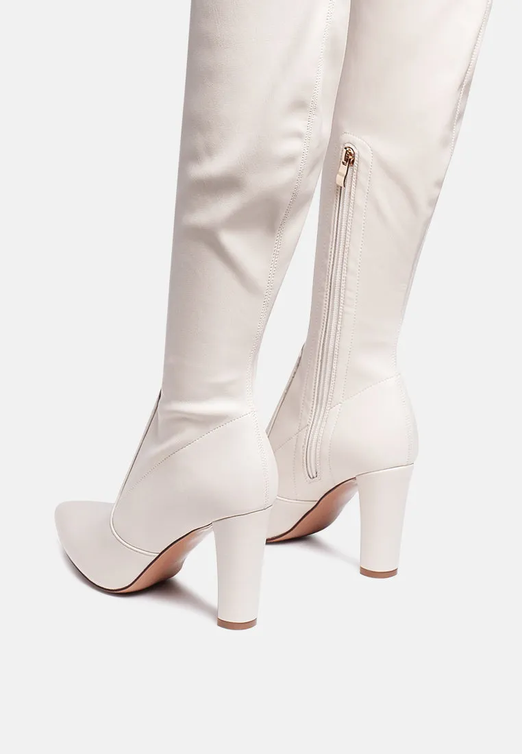 Zade Thigh High Long Boots In Stretch Patent Pu By Ruw