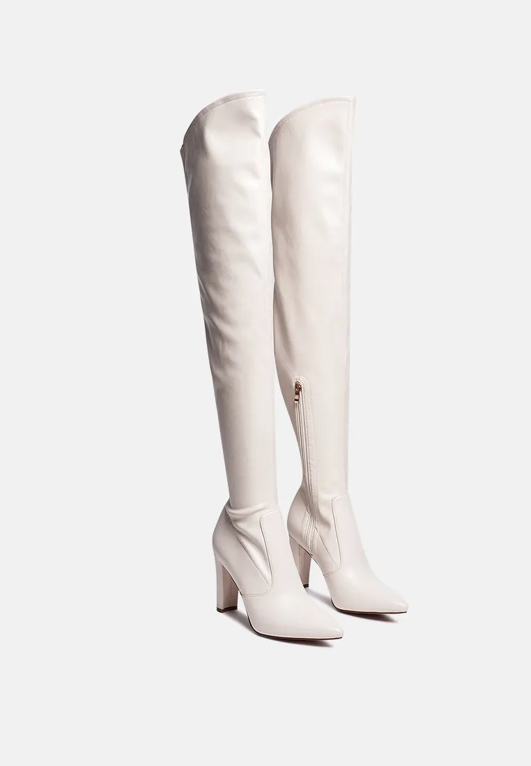 Zade Thigh High Long Boots In Stretch Patent Pu By Ruw